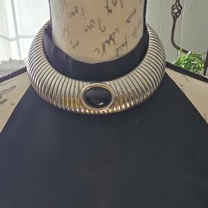 Elegant Silver and Black Collar Necklace